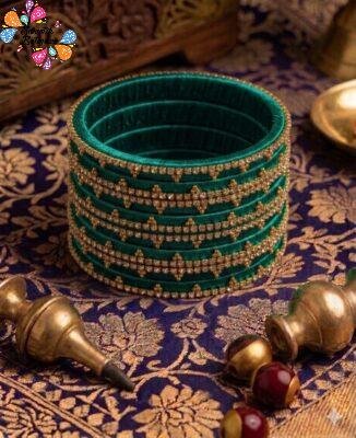 Peacock Green Colour Premium Velvet Bangles