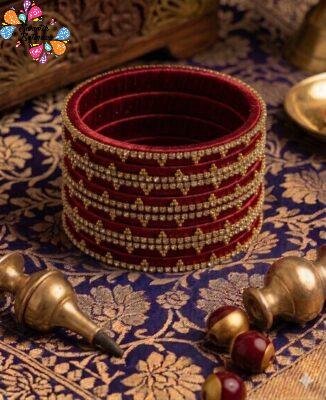 Dark Maroon Colour Premium Velvet Bangles