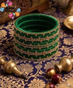 Dark Green Colour Premium Velvet Bangles