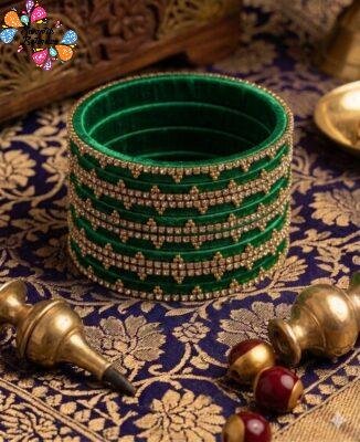 Dark Green Colour Premium Velvet Bangles