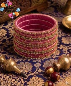 Light Pink Stone Work Velvet Bangles