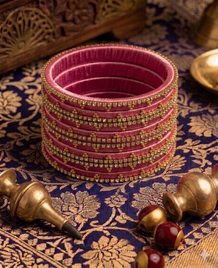 Light Pink Stone Work Velvet Bangles Light Pink Stone Work Velvet Bangles