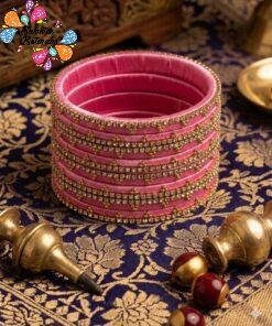 Rose Pink Colour Premium Velvet Bangles