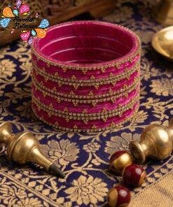 Pink Colour Premium Velvet Bangles