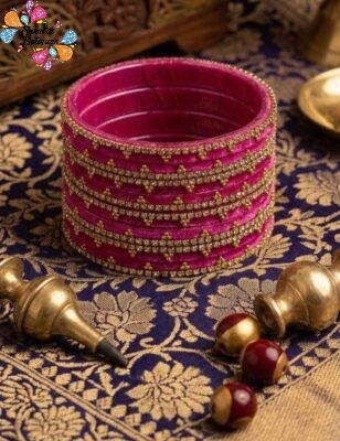Pink Colour Premium Velvet Bangles