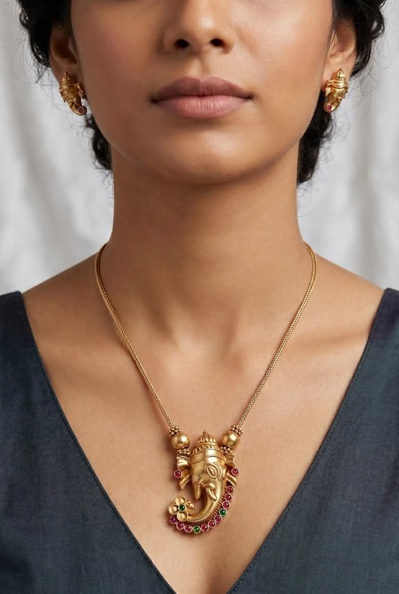 Premium Quality Ganesan Designer Matte Finished Necklace Premium Quality Ganesan Designer Matte Finished Necklace