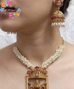 Lakshmi with White Pearl Designer Matte Finished Necklace