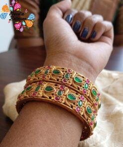 Green Stone Lotus Designer Matte Finished Bangles