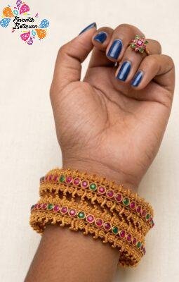 Pink And Green Stone Designer Matte Finished Bangles