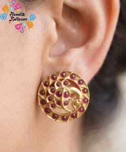 Pink Stone Designer Stud Type Antique Earrings