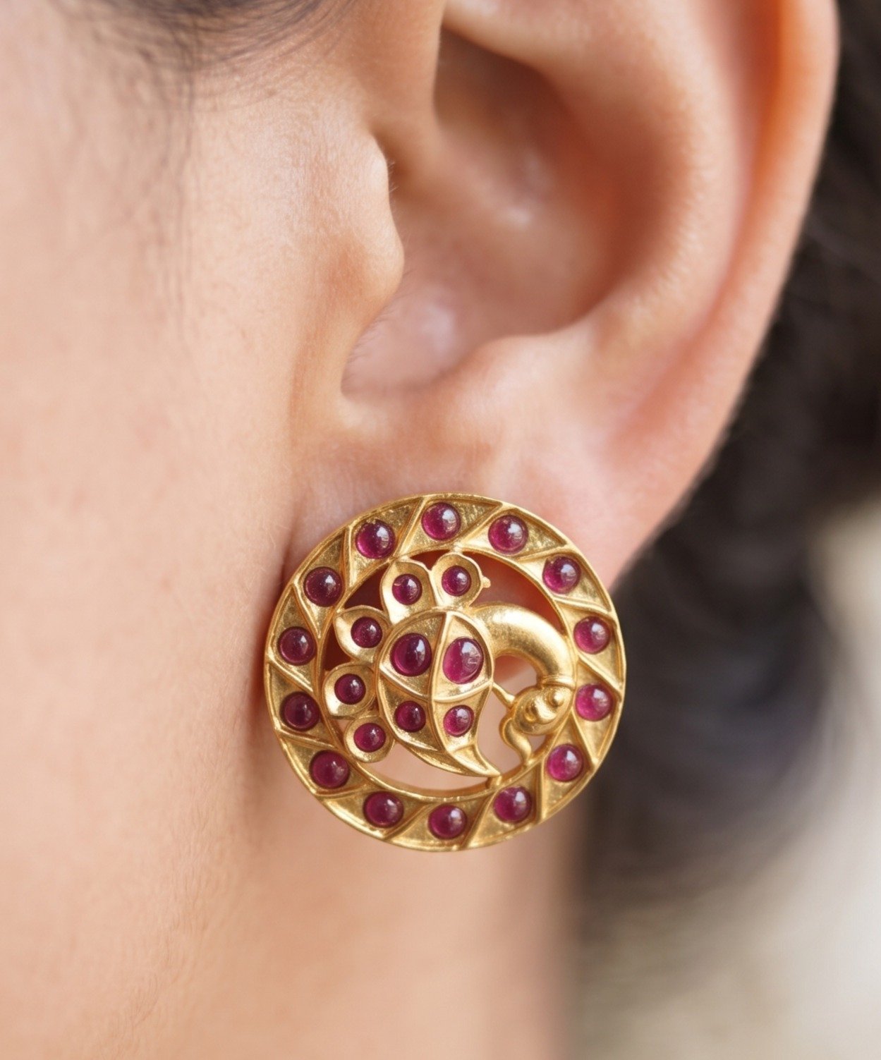 Pink Stone Designer Stud Type Antique Earrings Pink Stone Designer Stud Type Antique Earrings