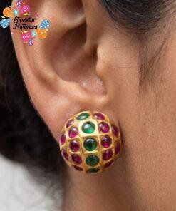 Pink And Green Stone Mixed  Designer Stud Type Matte Finished Earrings