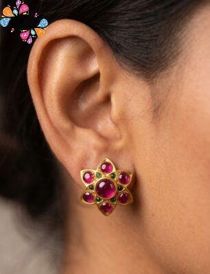 Flower Designer Stud Type Matte Finished Earrings