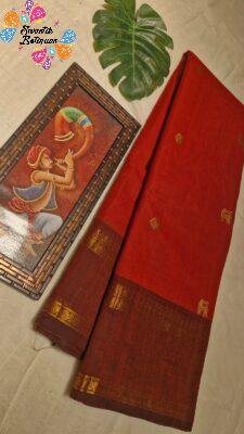 Premium Rust Orange Kanchi Cotton Sarees with Brown Rich Pallu