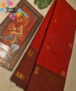 Premium Rust Orange with Brown Border Kanchi Cotton Sarees with Rich Pallu