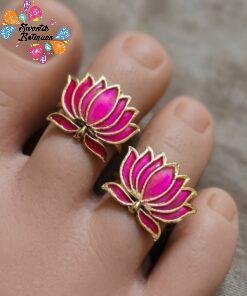 Pink Lotus Designer Matte Finished Toe Rings
