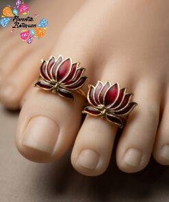 Deep Maroon Lotus Designer Matte Finished Toe Rings