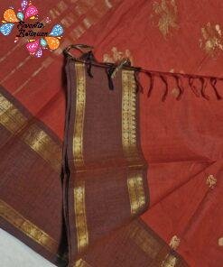 Welcome Swastik Boutiques, Sri Lanka Alternative view of Premium Rust Orange Kanchi Cotton Sarees with Brown Rich Pallu