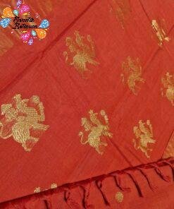 Premium Rust Orange with Brown Border Kanchi Cotton Sarees with Rich Pallu Premium Rust Orange with Brown Border Kanchi Cotton Sarees with Rich Pallu