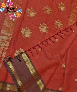 Premium Rust Orange with Brown Border Kanchi Cotton Sarees with Rich Pallu