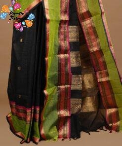 Premium Black With Olive Green And Pink Mixed Border Kanchi Cotton Sarees with Rich Pallu