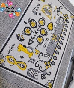 Light Grey And Yellow Floral Designer Shalwar Material