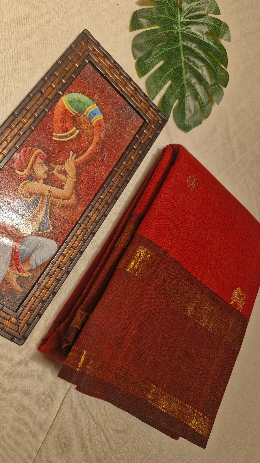 Premium Rust Orange with Brown Border Kanchi Cotton Sarees with Rich Pallu Premium Rust Orange with Brown Border Kanchi Cotton Sarees with Rich Pallu