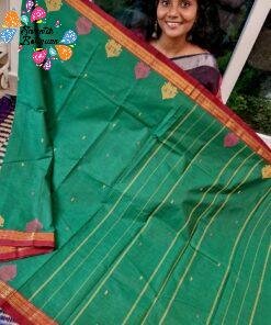 Temple Chariot Motifs Designer Green And Maroon Border Premium Kanchi Cotton Saree with Rich Pallu Temple Chariot Motifs Designer Green And Maroon Border Premium Kanchi Cotton Saree with Rich Pallu