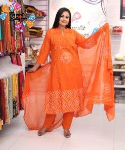 Floral Designer Orange And White Ready Made Shalwar Suit Floral Designer Orange And White Ready Made Shalwar Suit