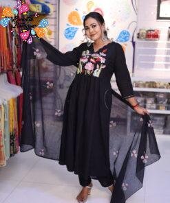 Floral Designer Black Ready Made Shalwar Suit Floral Designer Black Ready Made Shalwar Suit