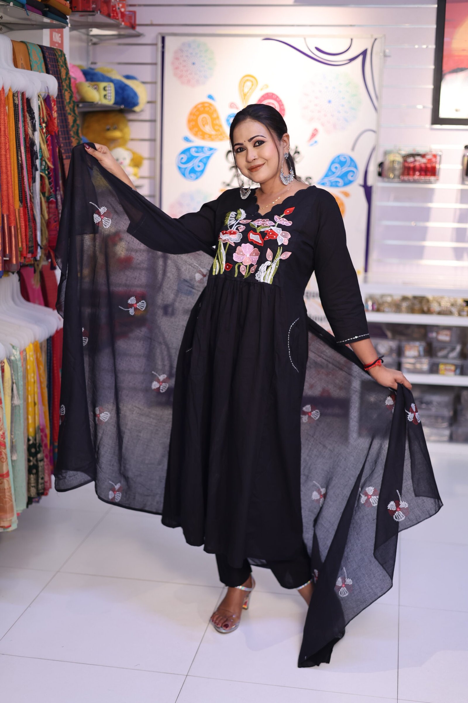 Floral Designer Black Ready Made Shalwar Suit Floral Designer Black Ready Made Shalwar Suit - Image 4