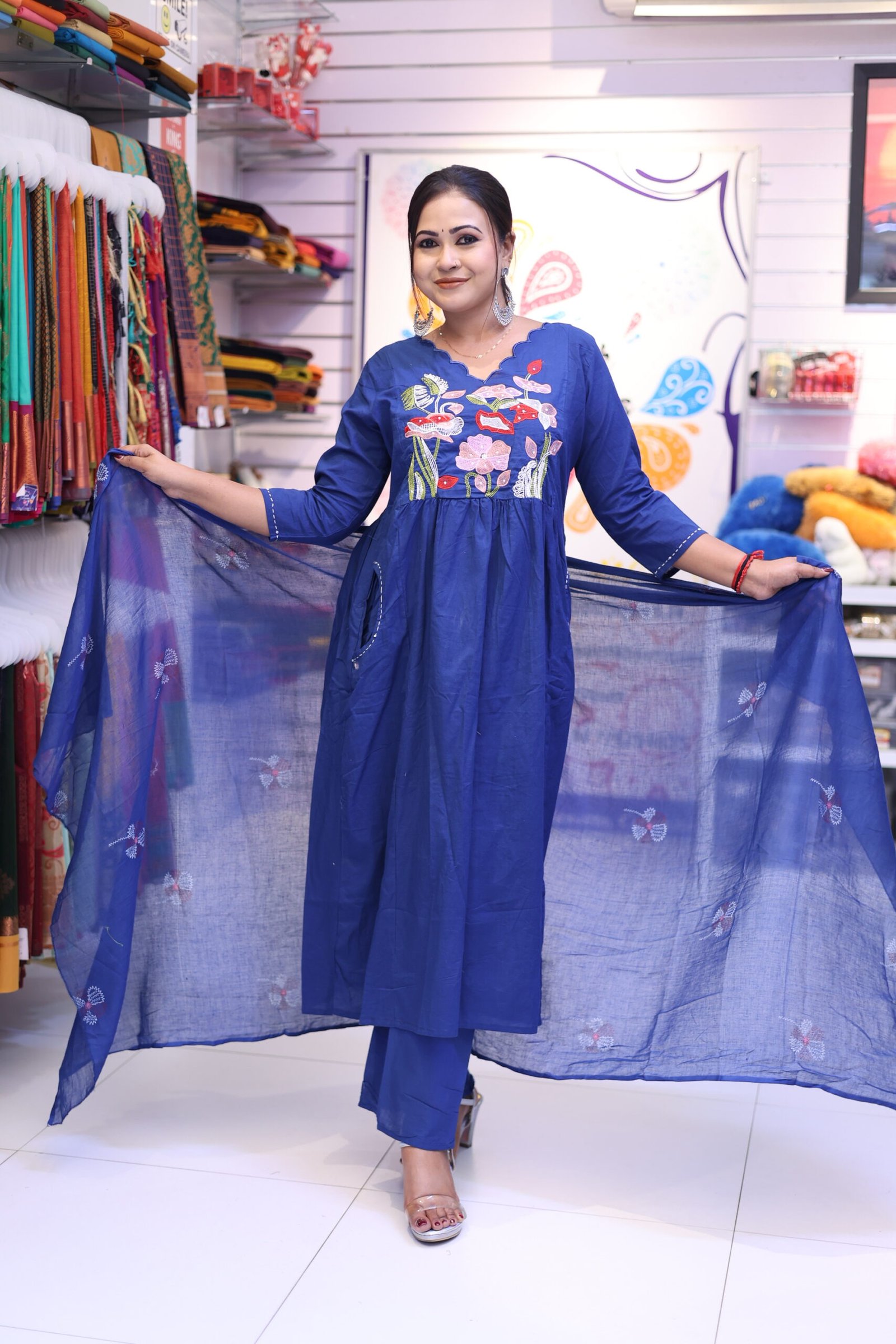 Floral Designer Navy Blue Ready Made Shalwar Suit Floral Designer Navy Blue Ready Made Shalwar Suit - Image 3