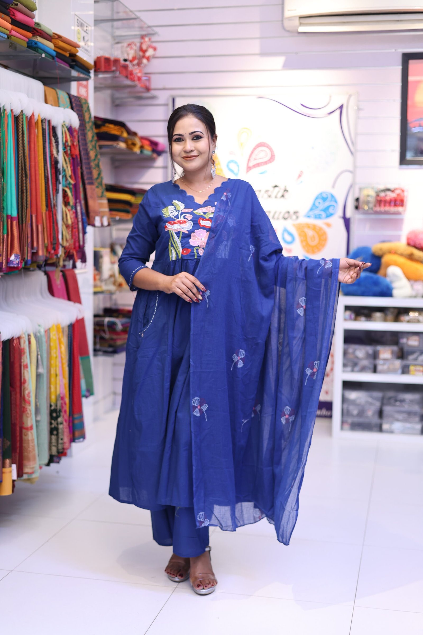 Floral Designer Navy Blue Ready Made Shalwar Suit Floral Designer Navy Blue Ready Made Shalwar Suit - Image 5