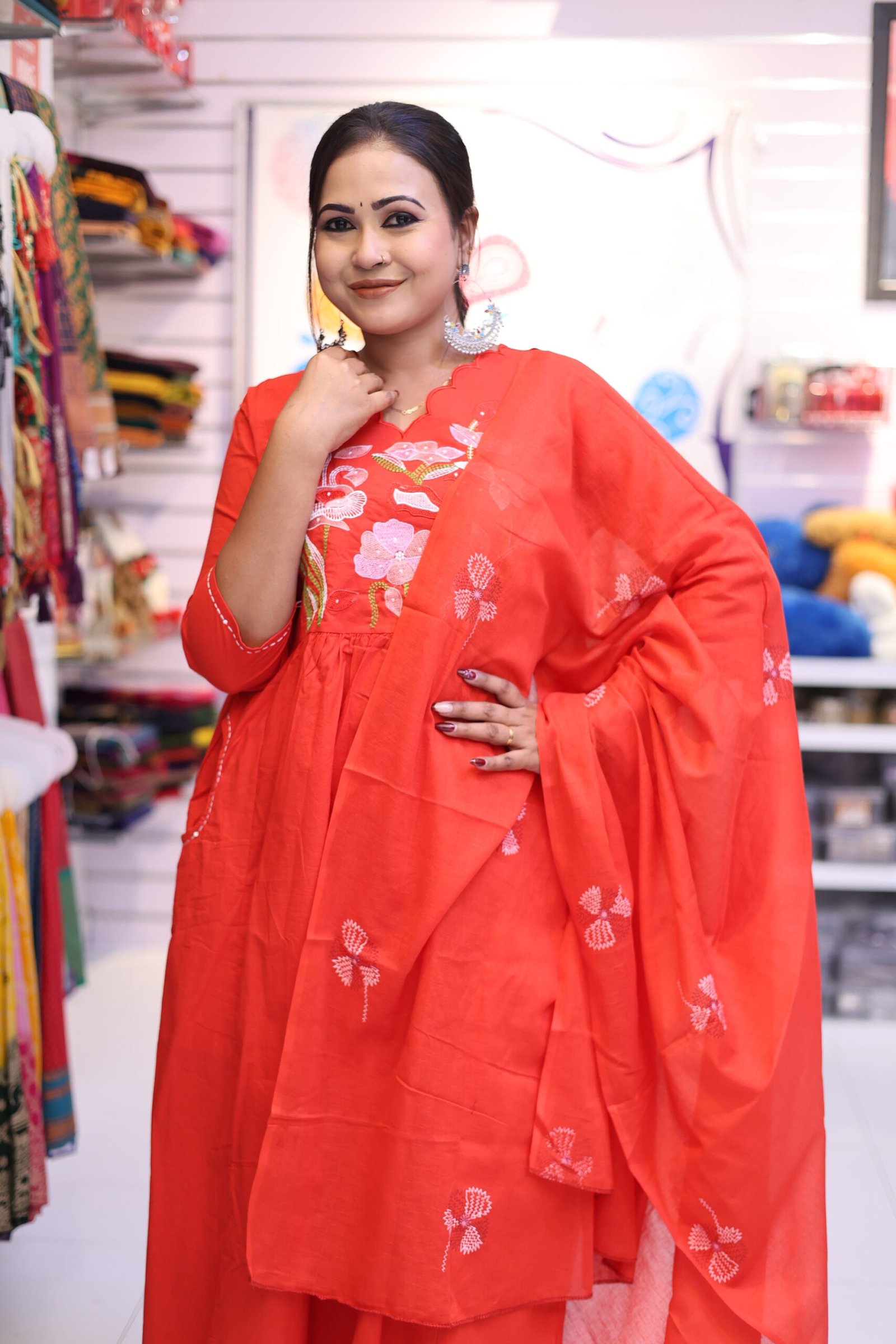 Floral Designer Rust Red Ready Made Shalwar Suit Floral Designer Rust Red Ready Made Shalwar Suit - Image 3