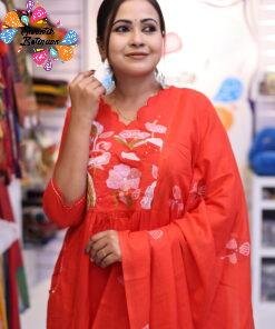 Floral Designer Rust Red Ready Made Shalwar Suit