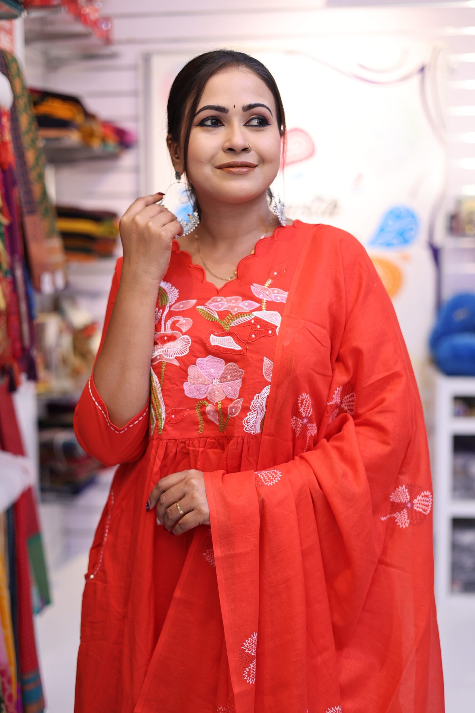 Floral Designer Rust Red Ready Made Shalwar Suit Floral Designer Rust Red Ready Made Shalwar Suit - Image 4