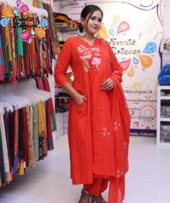 Alternative view of Floral Designer Rust Red Ready Made Shalwar Suit