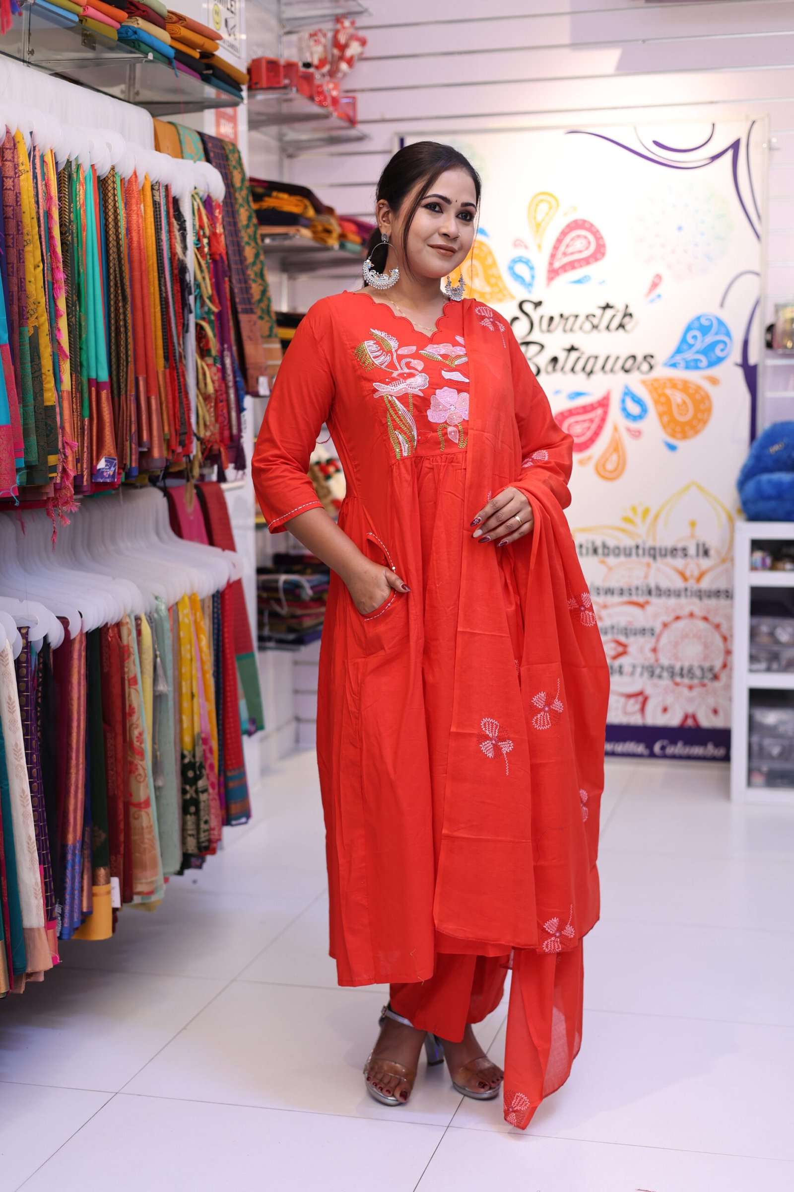 Floral Designer Rust Red Ready Made Shalwar Suit Floral Designer Rust Red Ready Made Shalwar Suit - Image 2