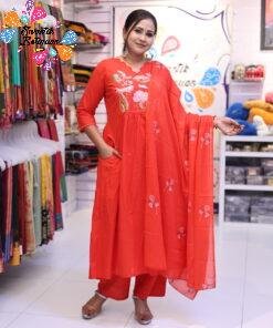 Floral Designer Rust Red Ready Made Shalwar Suit