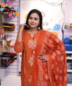 Flower Designer Rust Orange Ready Made Shalwar Suit Flower Designer Rust Orange Ready Made Shalwar Suit