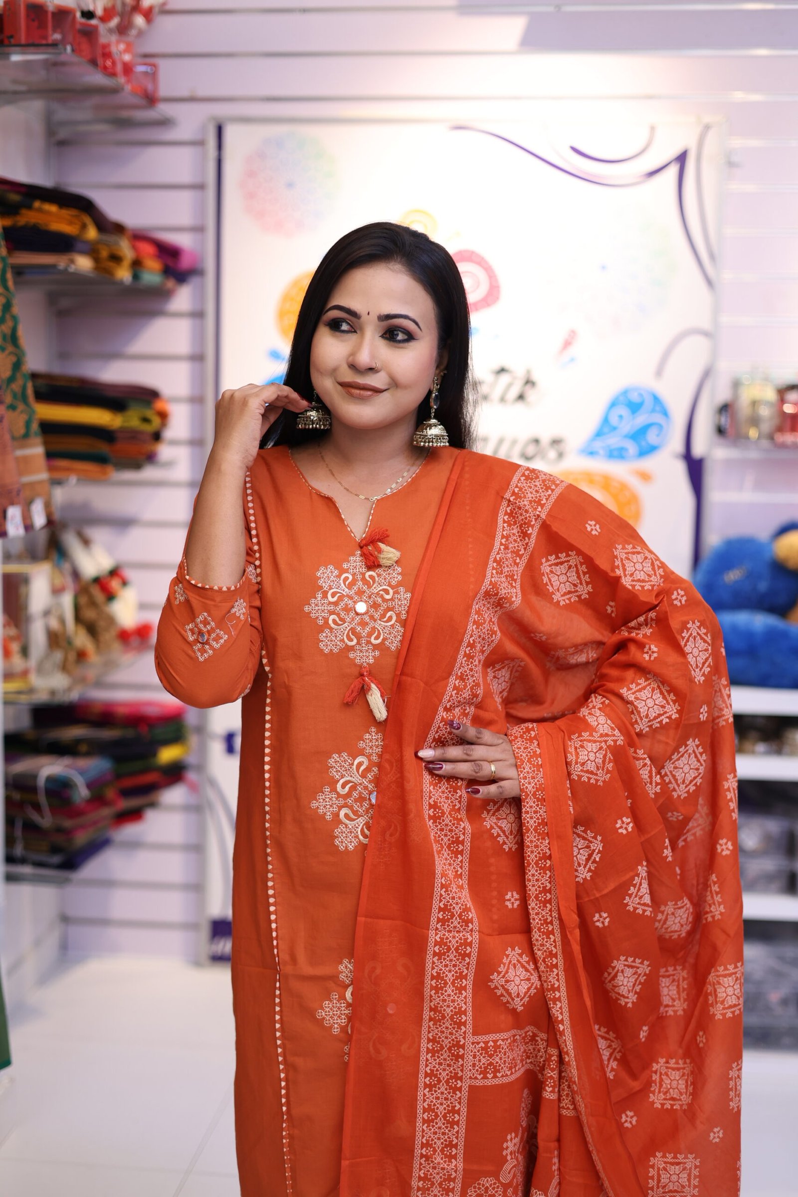 Flower Designer Rust Orange Ready Made Shalwar Suit Flower Designer Rust Orange Ready Made Shalwar Suit - Image 4