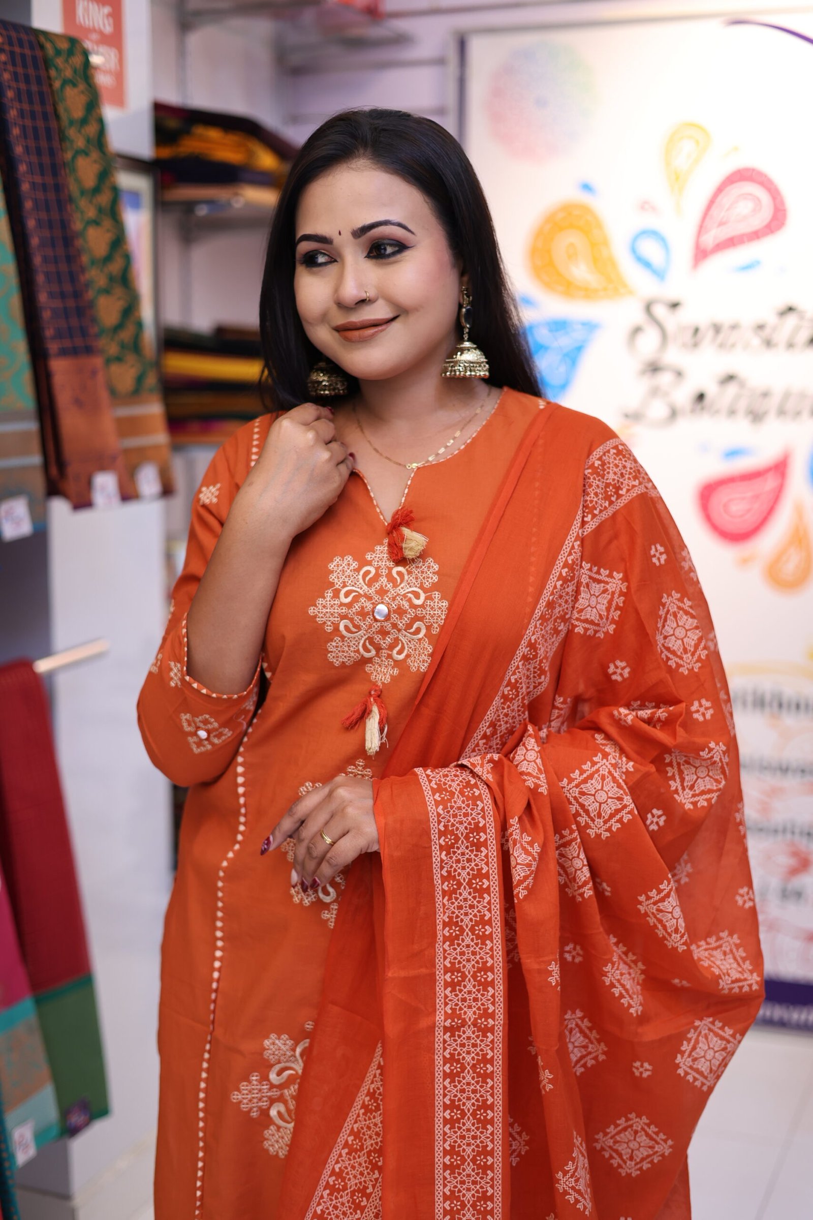 Flower Designer Rust Orange Ready Made Shalwar Suit Flower Designer Rust Orange Ready Made Shalwar Suit - Image 2