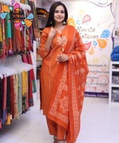 Flower Designer Rust Orange Ready Made Shalwar Suit