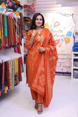 Flower Designer Rust Orange Ready Made Shalwar Suit