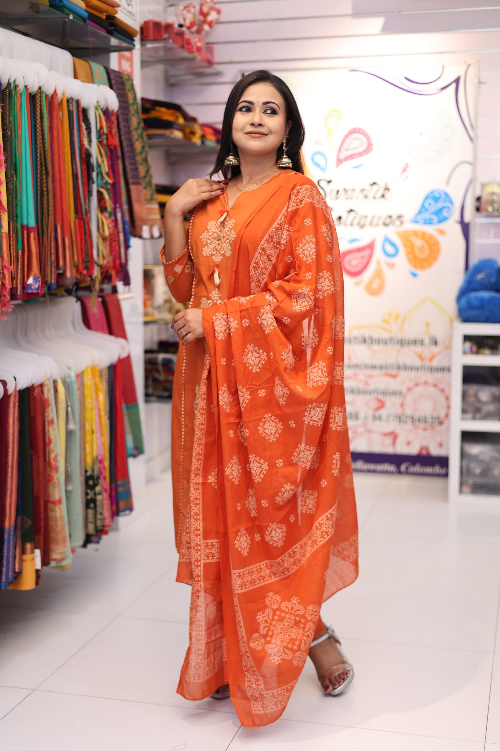 Flower Designer Rust Orange Ready Made Shalwar Suit Flower Designer Rust Orange Ready Made Shalwar Suit - Image 3