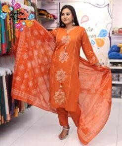 Flower Designer Rust Orange Ready Made Shalwar Suit Flower Designer Rust Orange Ready Made Shalwar Suit