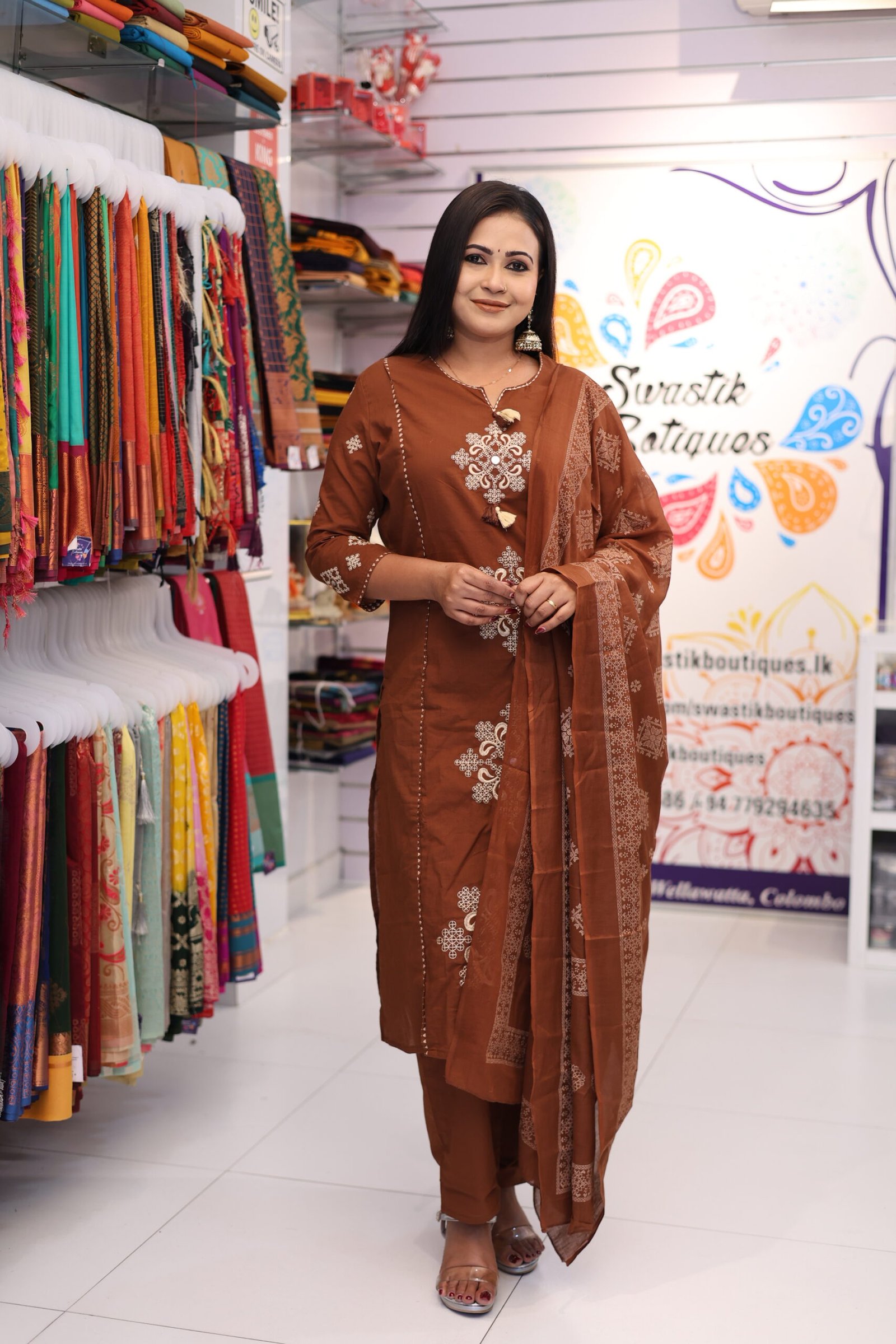 Flower Designer Rust Brown Ready Made Shalwar Suit Flower Designer Rust Brown Ready Made Shalwar Suit - Image 6