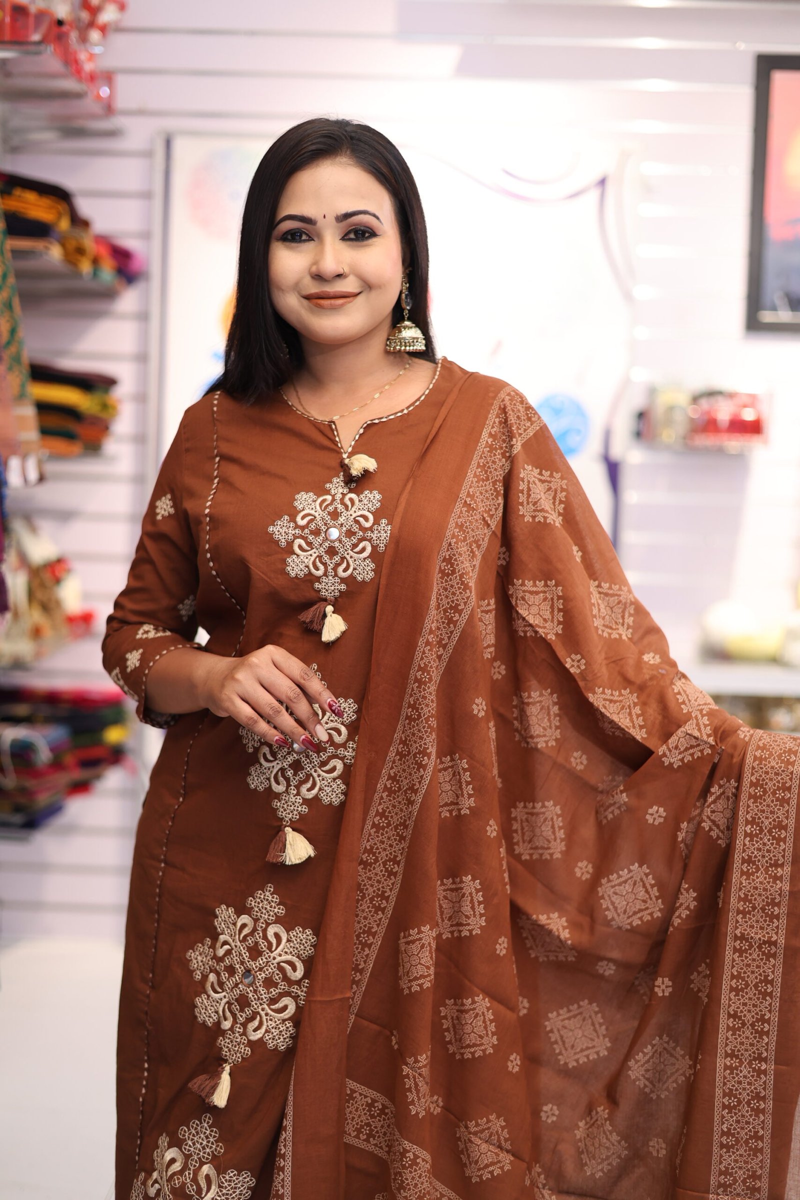 Flower Designer Rust Brown Ready Made Shalwar Suit Flower Designer Rust Brown Ready Made Shalwar Suit - Image 3