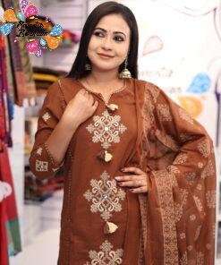 Welcome Swastik Boutiques, Sri Lanka Alternative view of Flower Designer Rust Brown Ready Made Shalwar Suit