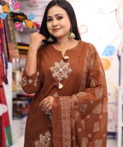 Flower Designer Rust Brown Ready Made Shalwar Suit